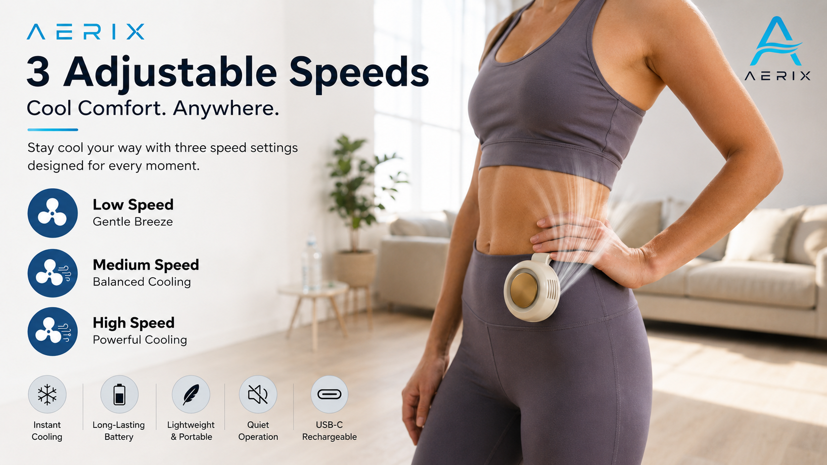 AERIX 3 adjustable speeds: low, medium, high